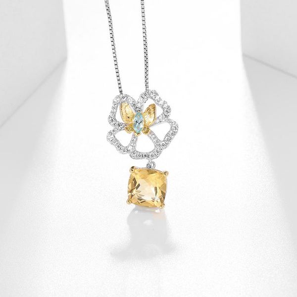 

chains vintage butterfly flower zircon ladies necklace 210329-08, Silver