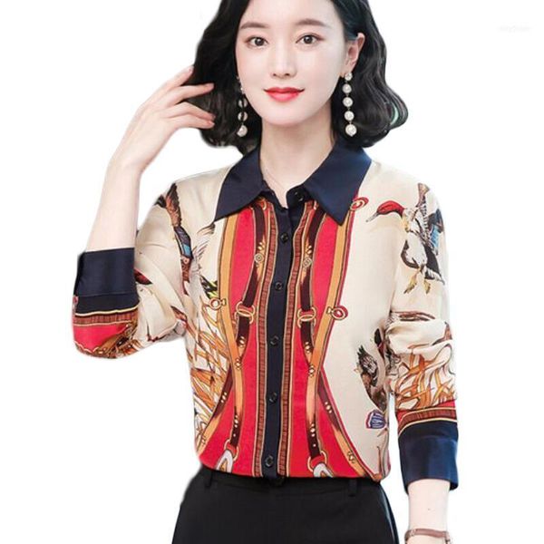 

women's blouses & shirts chiffon blouse women long sleeve vintage print korean shirt plus size camisas mujer1, White