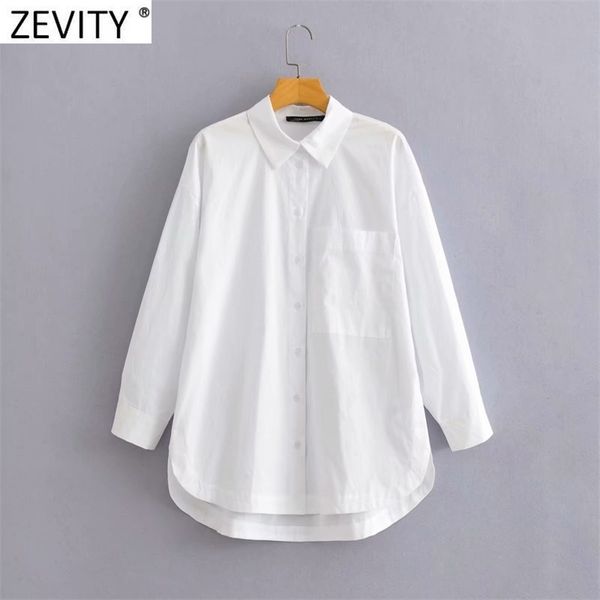 

women fashion sinlge pocket casual loose white shirt office lady long sleeve business blouse roupas chic ls9291 210420