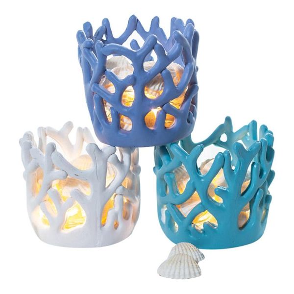 

candle holders resin coral candlestick cup holder table lamp lights decoration (ramdom color, led shell light)