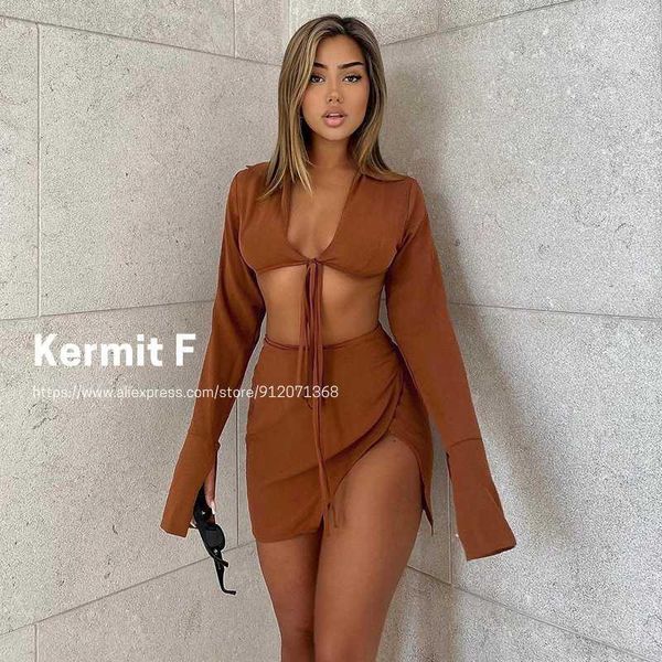 

casual dresses [kermit f] fashion long sleeve cardigan low-cut binding slim wrap hips backless bodycon slit women's dress suit, Black;gray