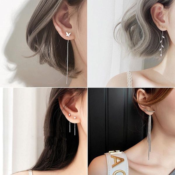 

dangle & chandelier korean geometric block long tassel bar drop earrings for women minimalism personality ear line jewelry gift wholesale, Silver