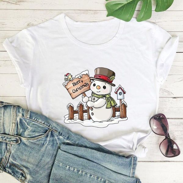 

women's t-shirt merry christmas women funny snowman pattern printing t shirt for harajuku simple versatile woman tshirts top, White