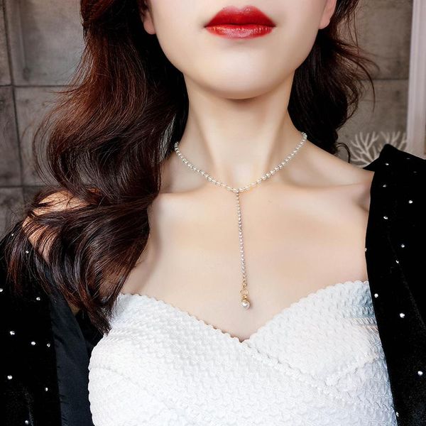 

simple imitation pearl tassel pendant clavicle chain necklaces women fashion charm jewelry accessories chokers, Golden;silver