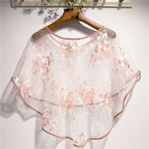 

scarves women's spring summer flower embroidery tassel mesh pashmina female sunscreen lace shawl cloak r1323, Blue;gray