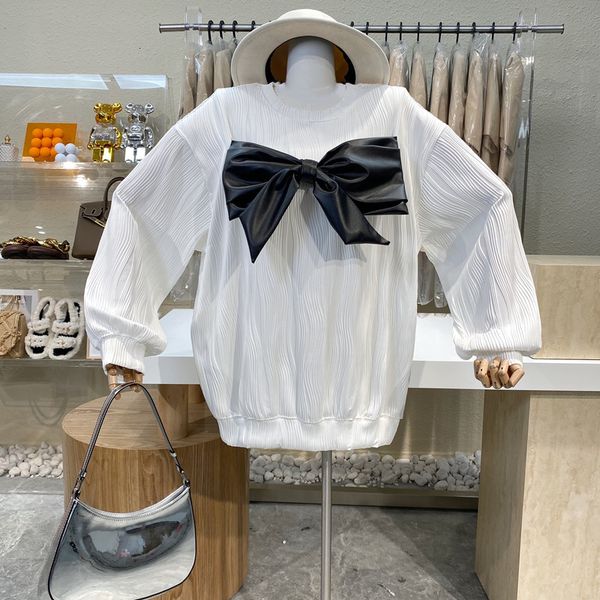 

polos niche design sweet bow vertical stripe loose hoodie bat upper, White