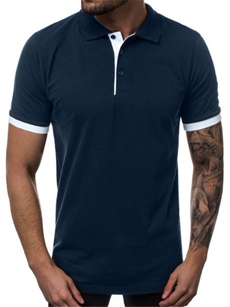 

casual short sleeve turn-down colar summer mens polos fashion cuff striped patchwork natural color, White;black