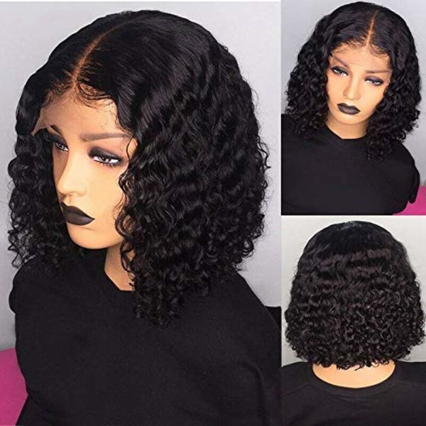 250 Dichte Brasilianer Afro Curly Spitze vorne Perücke Wasserwelle HD transparente kurze Spitzenperücken für Frauen synthetische Haare Hitzeresistent