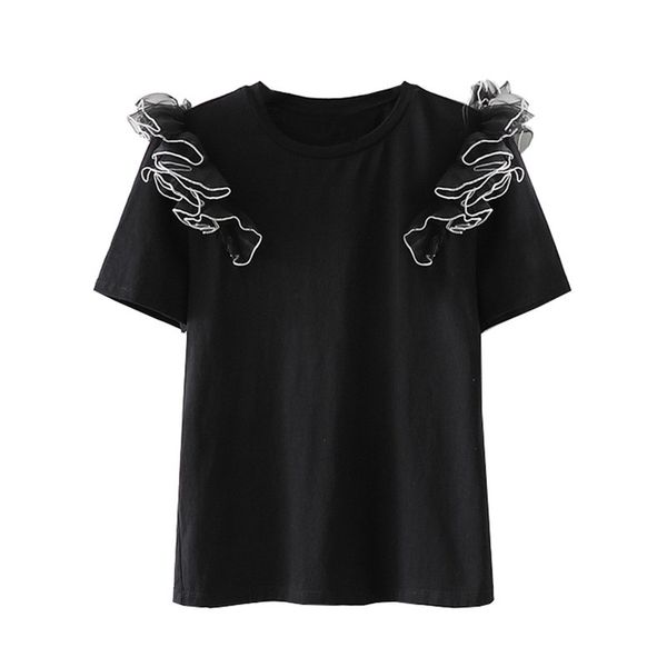 

women t-shirts casual ruffles design ops summer female short sleeve for clothing 210430, White