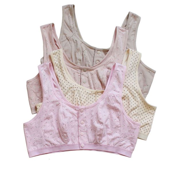 

lingerie girl middle aged and elderly women's lycra cotton front open button breast feeding bra large size underwear without steel ring, Black;pink