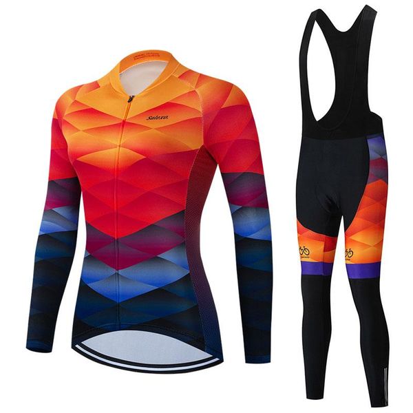 

racing sets women cycling jersey 2021 spring autumn breathable road bike clothing mtb bib pants ropa ciclismo triathlon, Black;blue