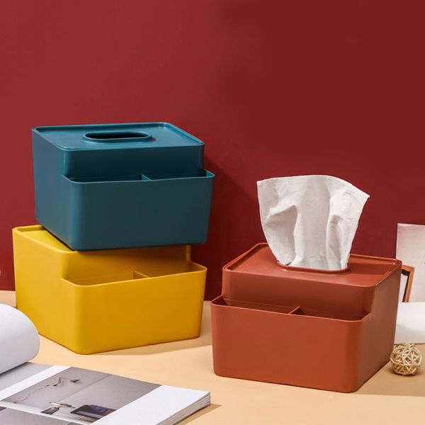 Doku Kutuları Napkins 14.5 * 16 * 10 cm Minimalist Plastik Çok Fonksiyonlu Kağıt Havlu Kutusu Ev Ofis Masaüstü Kare Uzaktan Kumanda Depolama