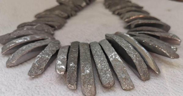 

earrings & necklace large 17" strand--rough druzy agate silver-gold electroplated quartz point spikes sharp beads sticks 20-50mm