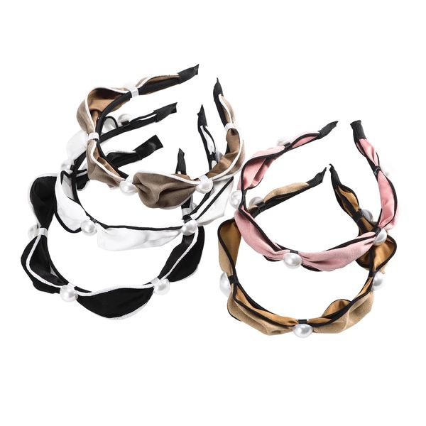 

handmade fabric pearl headband bow hair band women head band lady girls head hoop solid color hair accessories, Silver