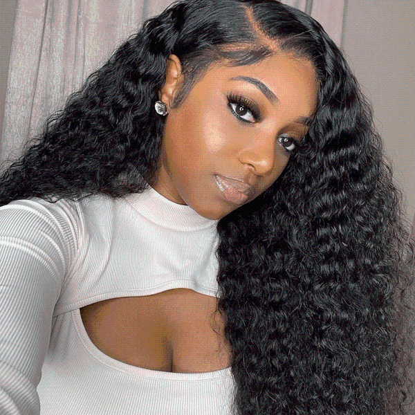 

lace wigs 250% dentisy deep wave frontal wig 13x4 hd transparent human hair peruvian curly 13x6 front, Black;brown