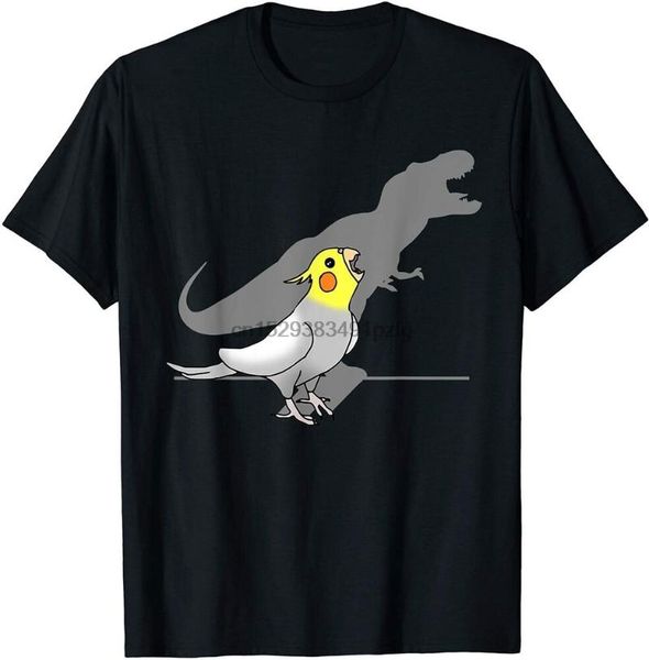 

men's t-shirts cute screaming parrot birb memes funny t-rex cockatiel t-shirt black cotton tee, White;black