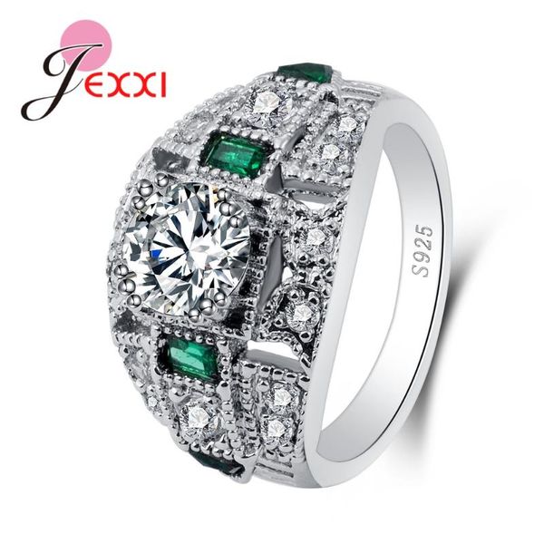 

fashion 925 sterling silver accessories fine party jewelry for women/men green clear crystal stone elegant finger ring cluster rings, Golden;silver