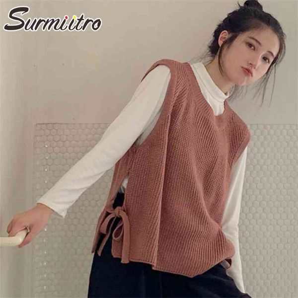 

spring autumn loose knitted sweater vest women sleeveless waistcoat female korean japanese style chic 210421, Black;white