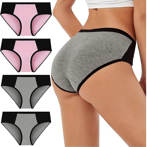 

women's panties women cotton comfortable midi waist briefs cover up well high plus size sport, Black;pink