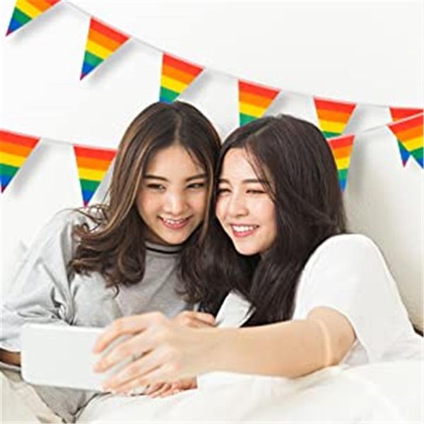 

party decoration rainbow pennant banner colorful stripes string flags for garden restaurant courtyard multi-color wide range of uses