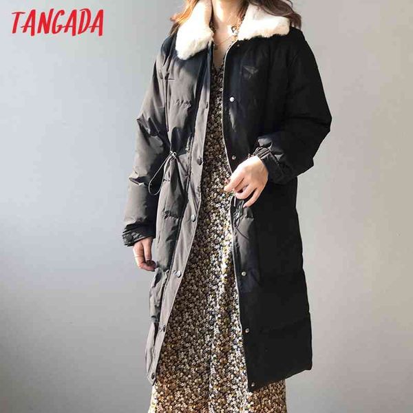 

women fur collar oversize parkas thick winter long sleeve pockets female warm overcoat asf75 210416, Black