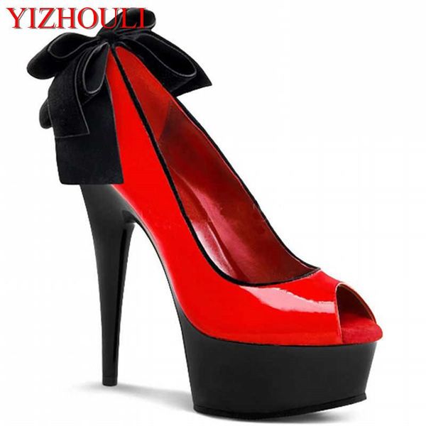 

bow open toe bride wedding shoes princess banquet formal dress 15cm ultra high heels 6 inch bowtie single, Black