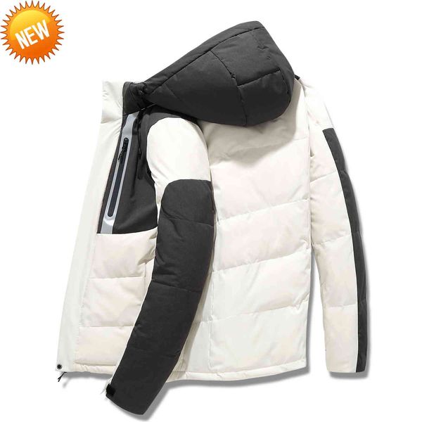 

down jacket men's new fashion male winter korean style clothes white duck coat hooded casual outwear mens clothing, Black