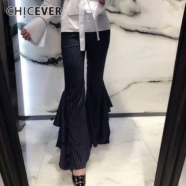 

women's pants & capris chicever high waist ruffles striped flare trousers for women casual large size 2021 spring fashion tide, Black;white