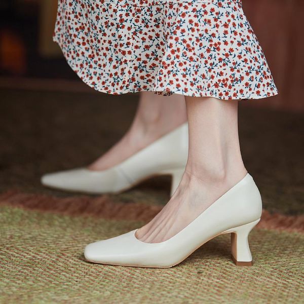 

brand ms. genuine leather women shoes fashion ankle square head cowhide wedding party pumps dress, Black