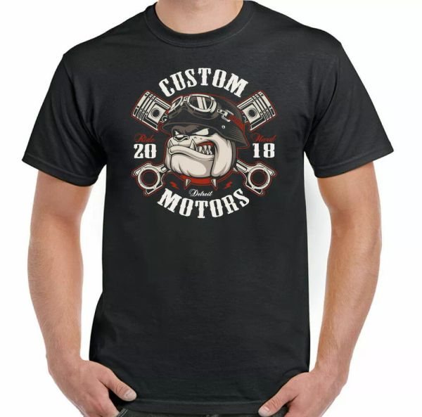 

bulldog custom motors mens funny biker t-shirt motorcycle indian, White;black