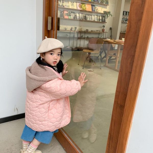 

down coat winter cute girls pink light thin hooded parkas children long style cotton-padded loose coats, Blue;gray