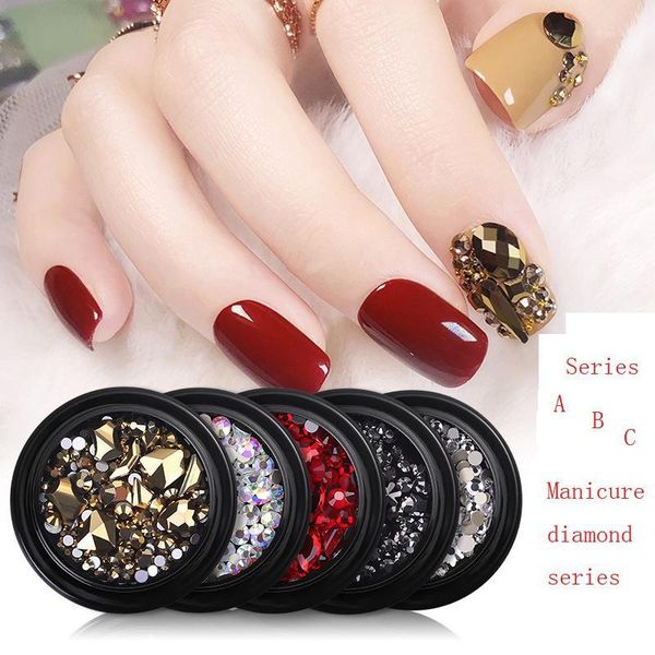 

box crystal ab 3d nail art rhinestones gems diy decorations manicure diamond jewelry different shapes for nails1, Silver;gold