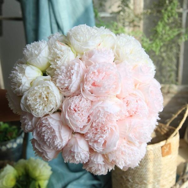 

decorative flowers & wreaths 1 bouquet 5 heads artificial peony big silk flower leaf home garden office wedding party fake festival bar deco
