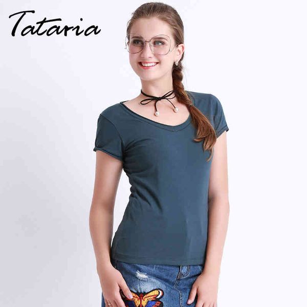 T-shirts für Frauen Sommer Top Weibliche Weiße T-shirt Femme Kurzarm V-ausschnitt T-shirt Freunde T Tataria 210514