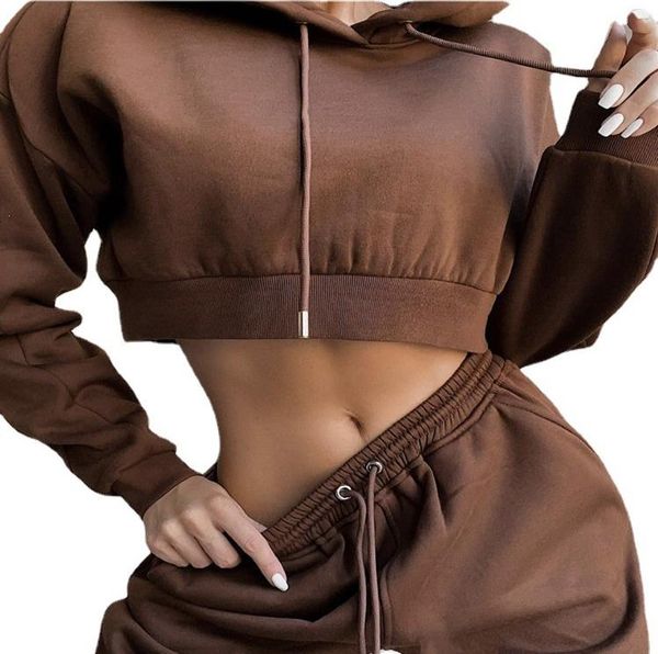 

large size solid color fleece women's women's two piece pants casual suit, White