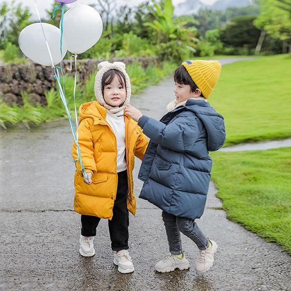 

down coat 3-12 years kids boys girls autumn winter hooded solid parkas children long thicken warm outwear coats, Blue;gray