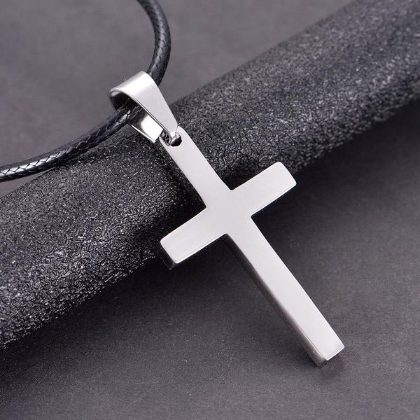 

pendant necklaces hangtag hip hop titanium steel men's cross necklace korean simple smooth, Silver