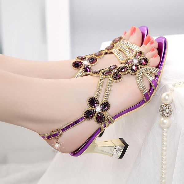 

sandals 2021 summer women's shoes high heel diamond crystal inlaid fish mouth thick sexy, Black