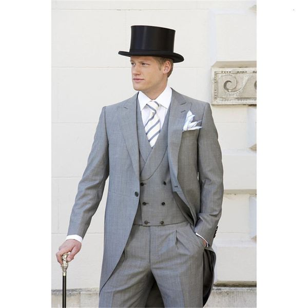 

men's suits & blazers 2021 light gray male tailcoat suit 3 homme groom blazer, White;black