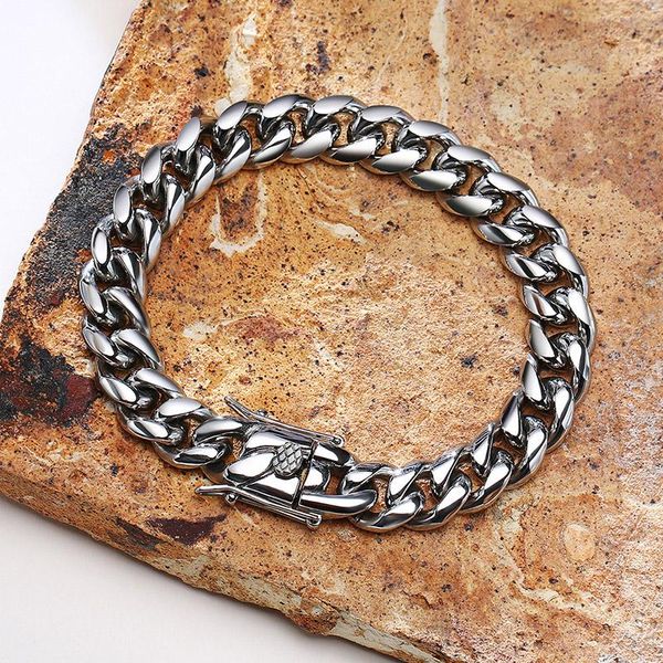 

12mm men cuban chain bracelet stainless steel jewelry link,, Black