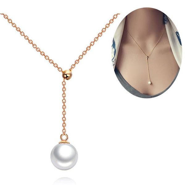 

women necklace fashion adjustable plated fake pearl sweet choker chains, Silver