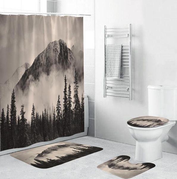 

shower curtains 3d mountains and printed bathroom curtain cloud forest non-slip rugs toilet lid cover mat carpet set