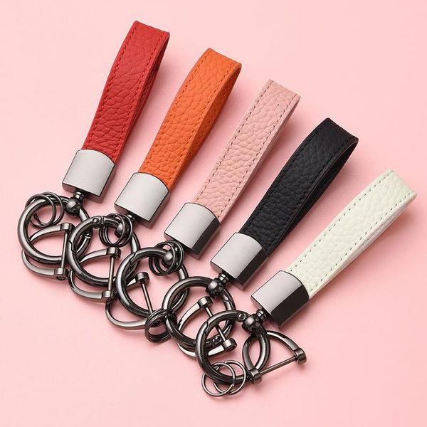 

keychains cowhide leather keychain creative high-end car key chain men and women lanyard horseshoe buckle pendant, Silver