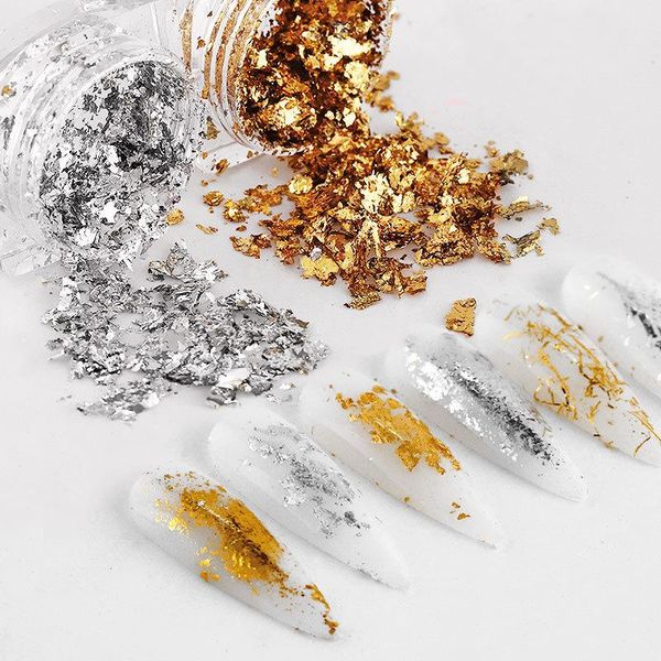 Gold Silber 3D Glitter Nail art Aufkleber Unregelmäßige Aluminium Folie Papier DIY UV Gel Polnisch Nägel Dekoration Werkzeuge