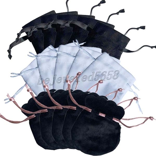 

white pink ribbon double layer flannel bag pouch for bead charm bracelet women original jewelry black outer packaging, Pink;blue