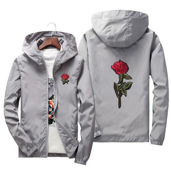 

men's jackets mens embroidery rose floral printed windbreaker jacket plus size s-7xl winter hooded bomber coats jaqueta masculina, Black;brown