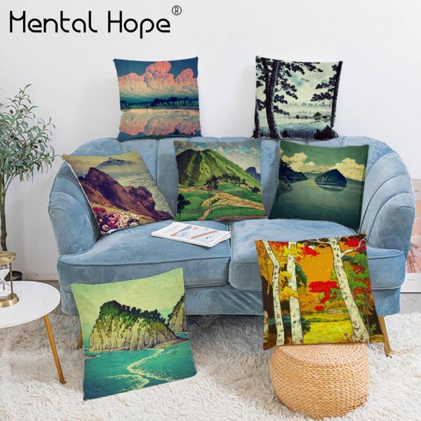 

cushion/decorative pillow cartoon scenic cushion cover mountian print throw tree pattern plush home decorative square living room pillowcase