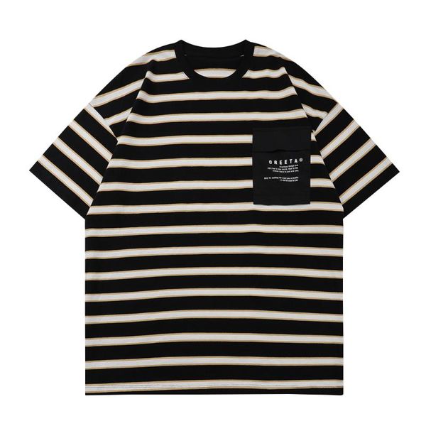 

men's t-shirts horizontal stripes short sleeve t-shirt mens summer half-sleeve casual loose crew neck cotton tee men, White;black