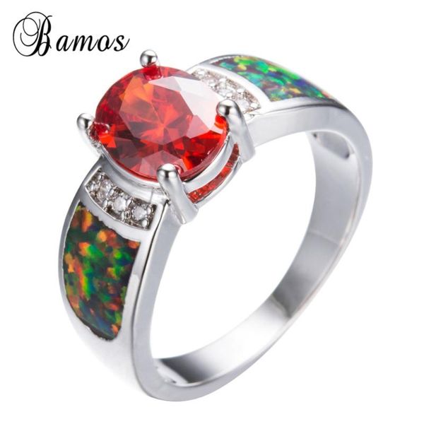 

wedding rings bamos female red opal ring white gold filled jewelry fashion for women 2021 year gifts bague femme, Slivery;golden
