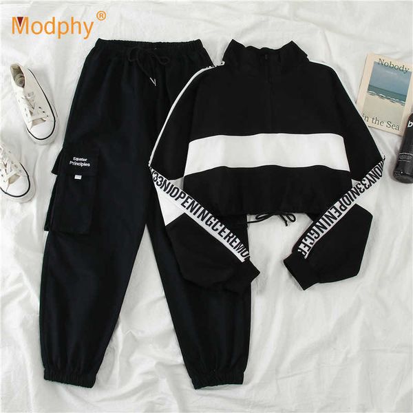 

women loose letters sports set casual sweater & ankle-length pants 2 piece female streetwear 210527, White